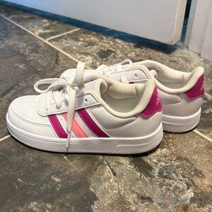 Little Girl White and Pink Adidas Sneakers (Size 1)
